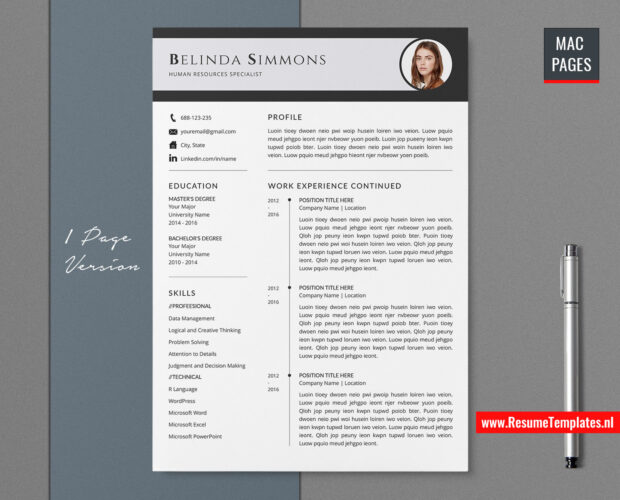 For Mac Pages: Modern Resume Template / CV Template for Mac Pages ...