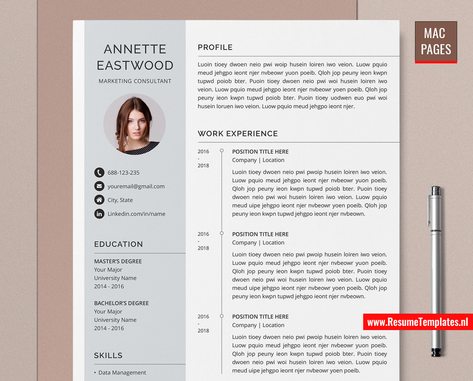 For Mac Pages Professional Resume Template / CV Template for Mac Pages