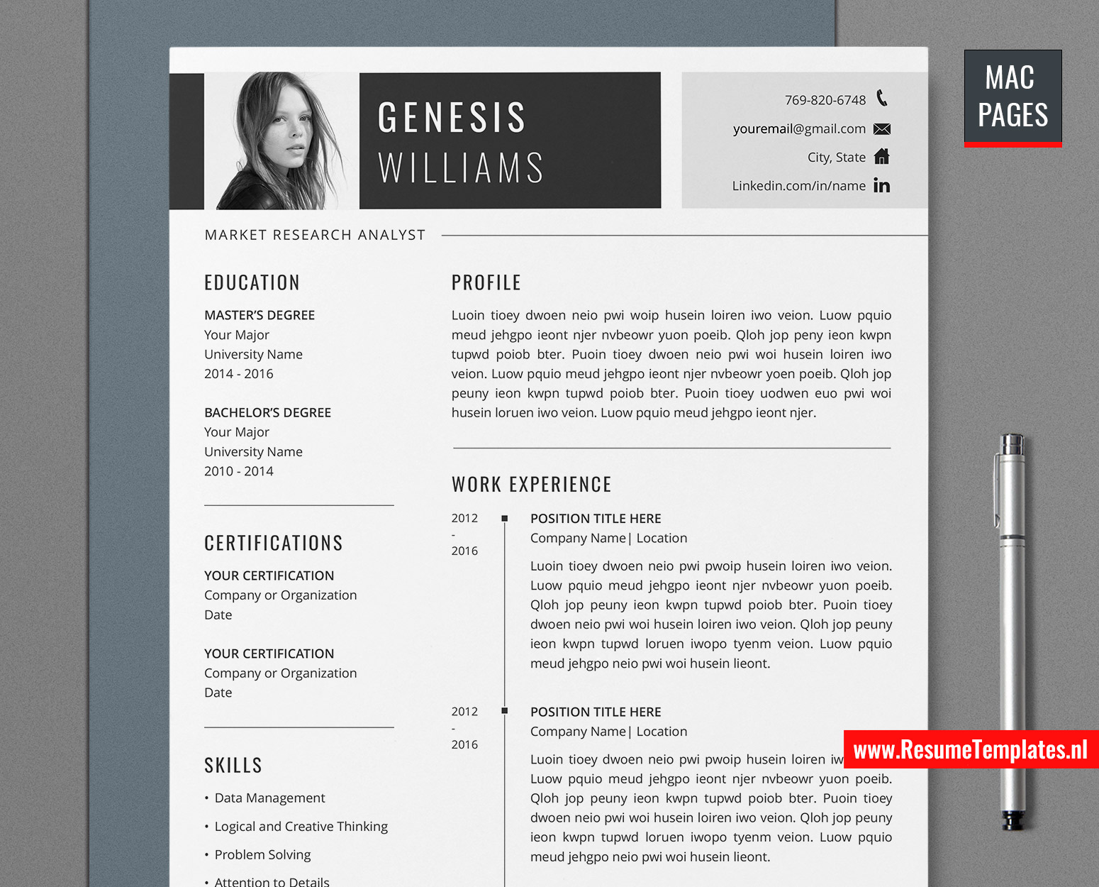 For Mac Pages Professional Resume Template / CV Template for Mac Pages