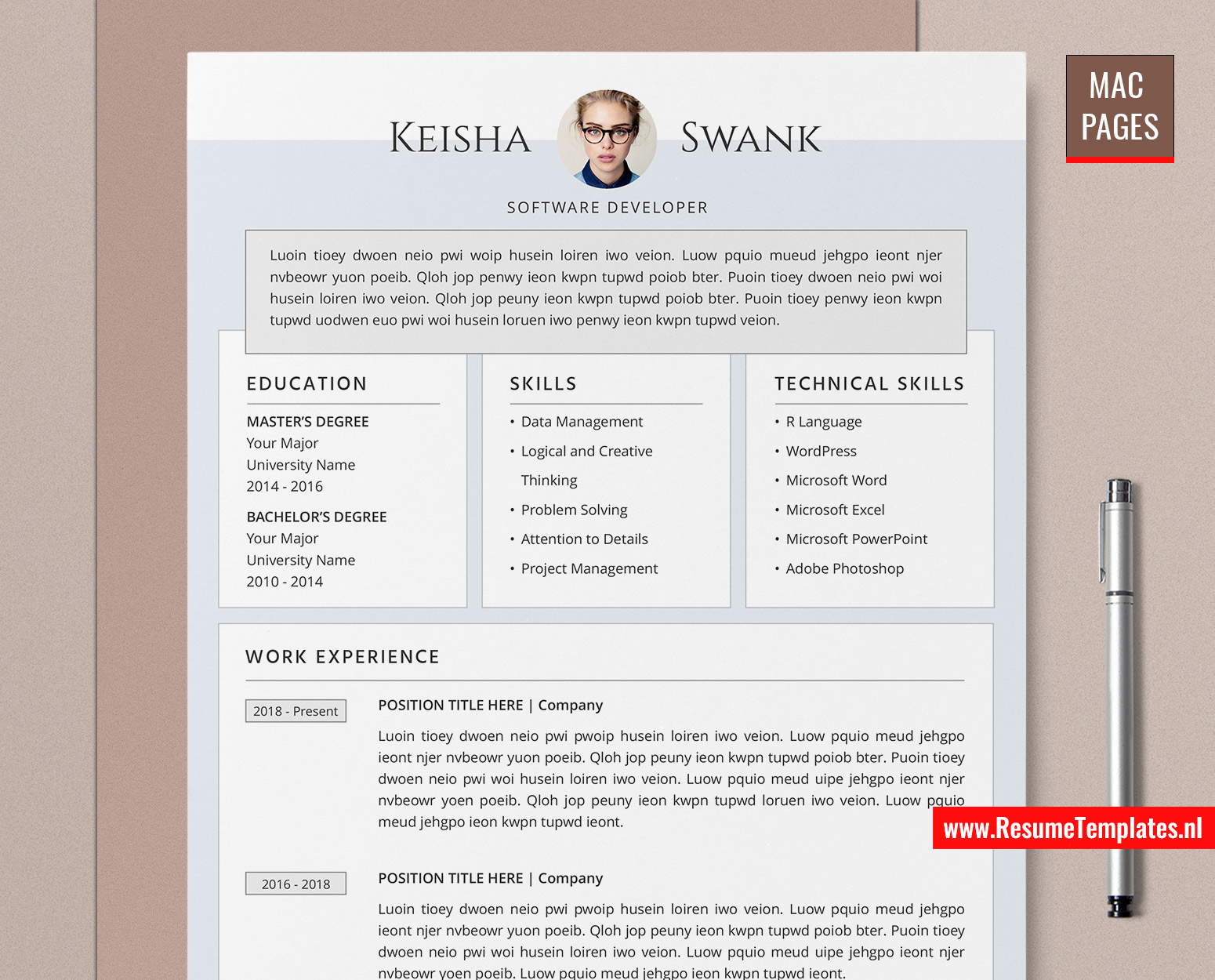 For Mac Pages Modern Resume Template / CV Template for Mac Pages