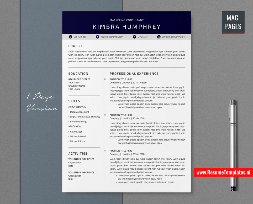 Best Selling Resume Templates for Mac Pages. Fully Editable