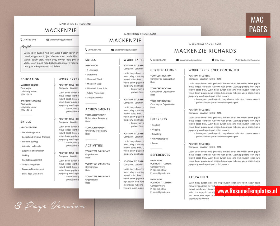 For Mac Pages: Modern CV Template / Resume Template for Mac Pages, with ...