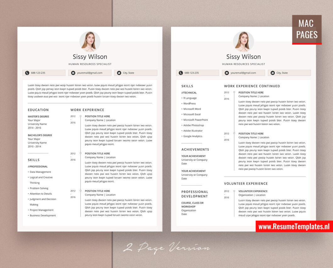 For Mac Pages: Modern CV Template / Resume Template for Mac Pages, with ...
