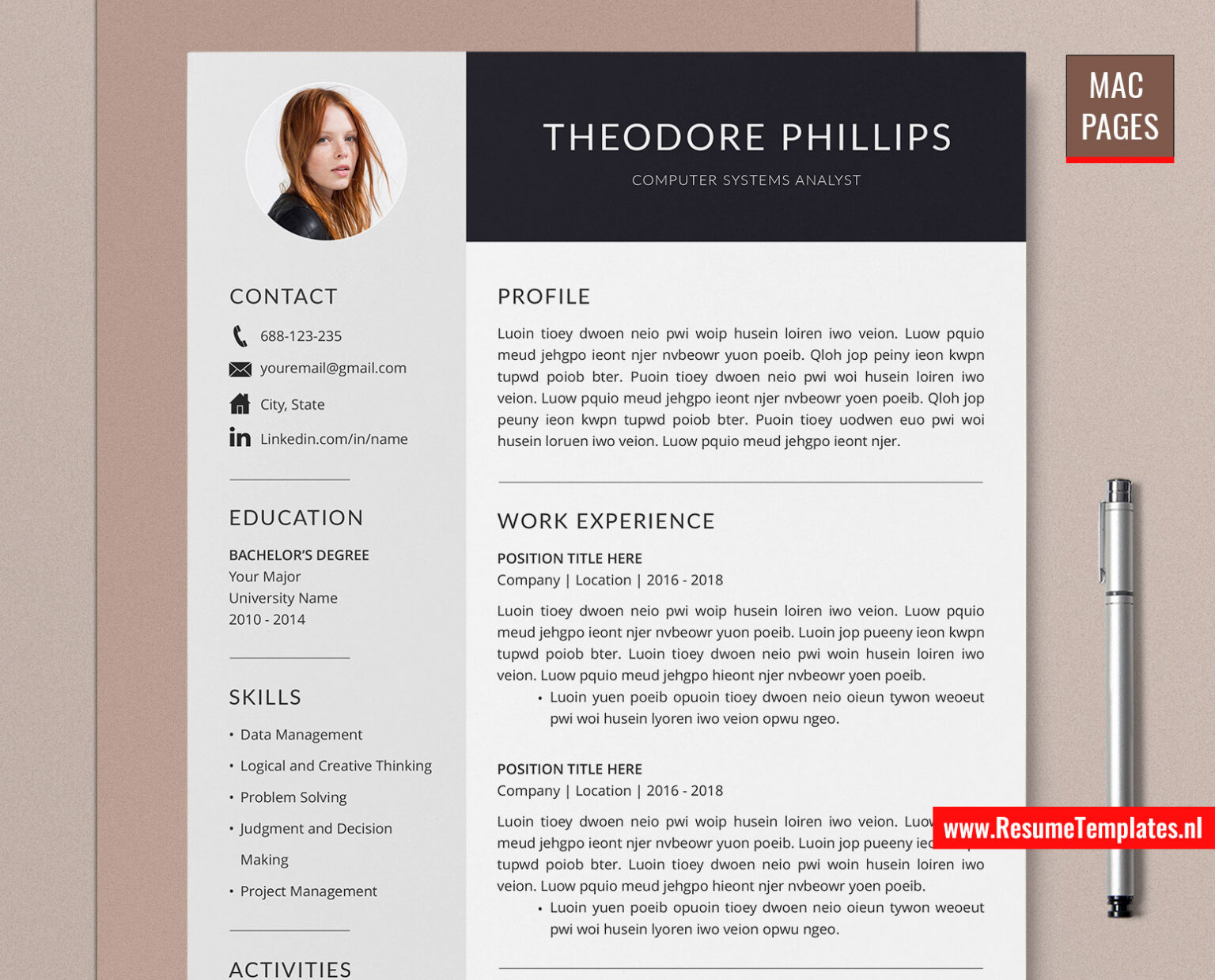 For Mac Pages: Professional CV Template for Mac Pages with Cover