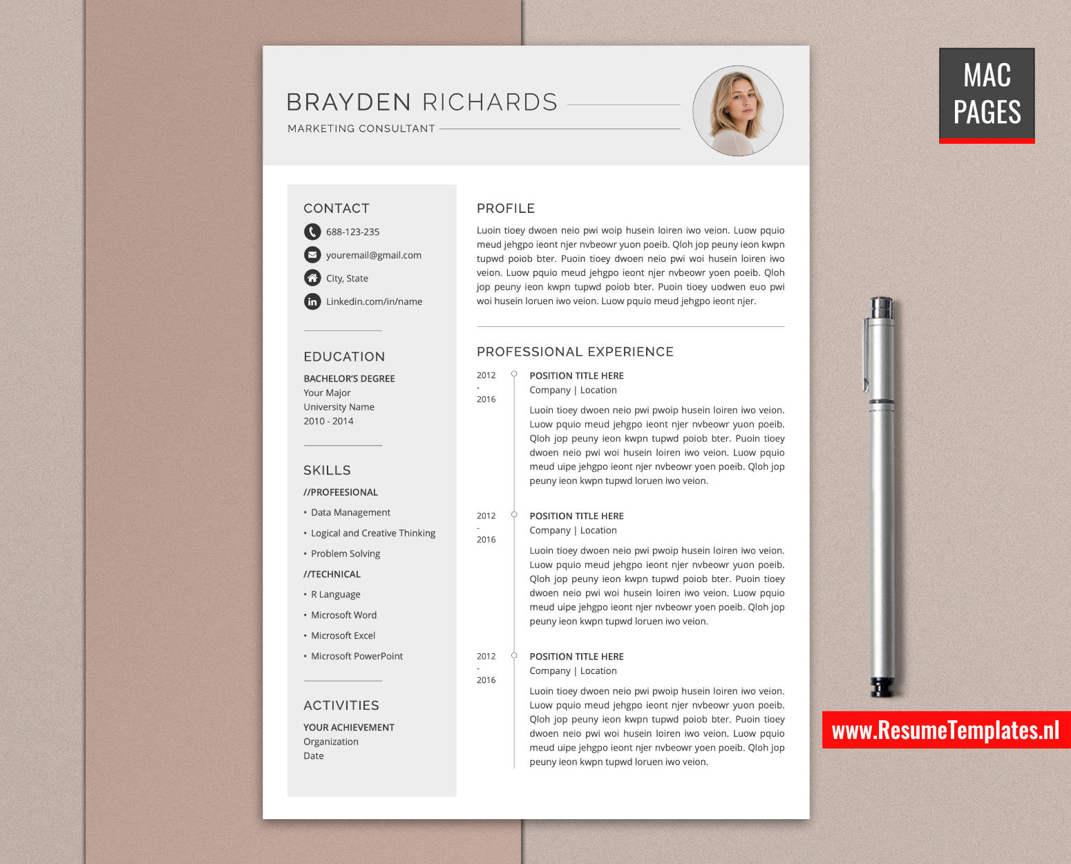 www.ResumeTemplates.nl-resume template for mac pages
