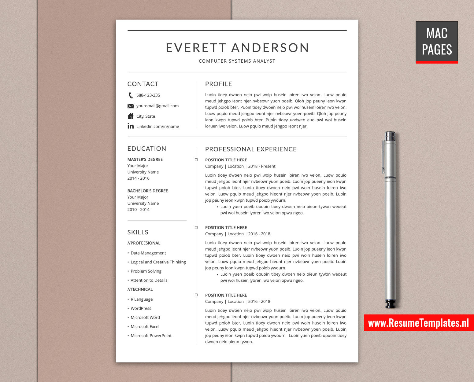 www.ResumeTemplates.nl-resume template for mac pages