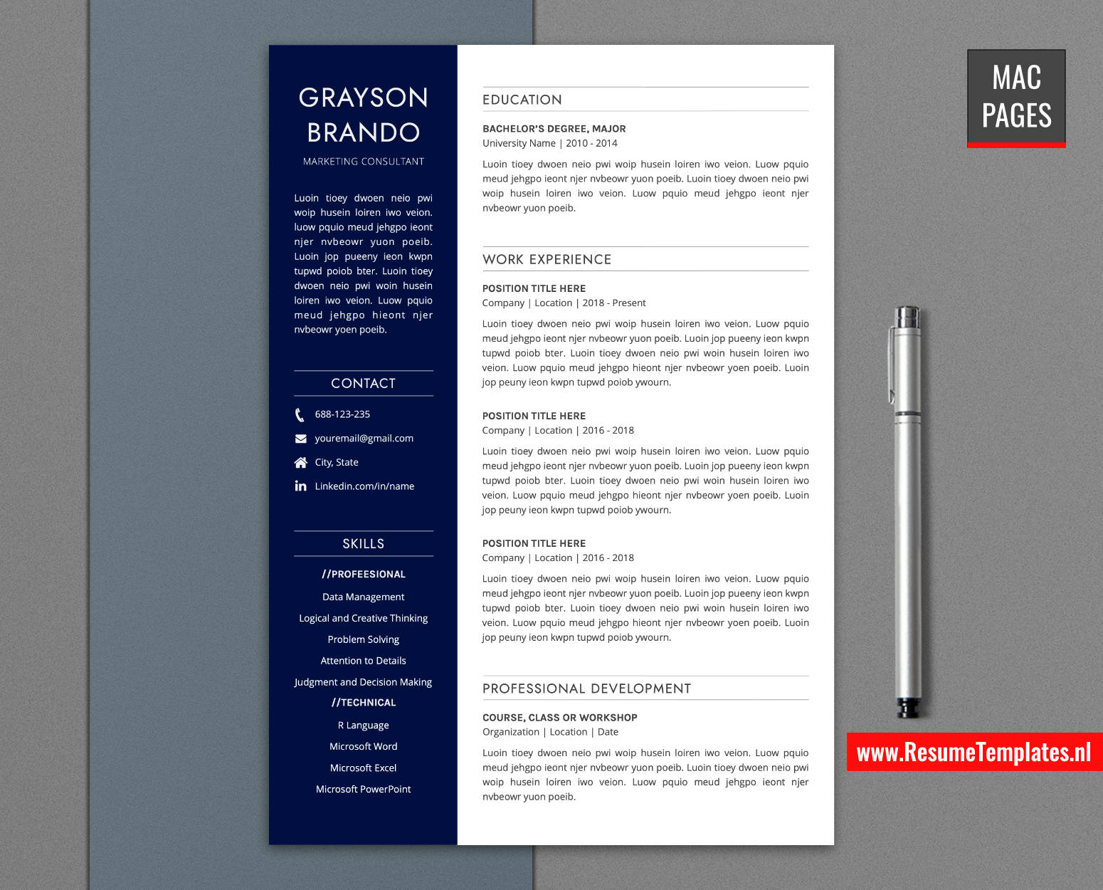www.ResumeTemplates.nl-resume template for mac pages