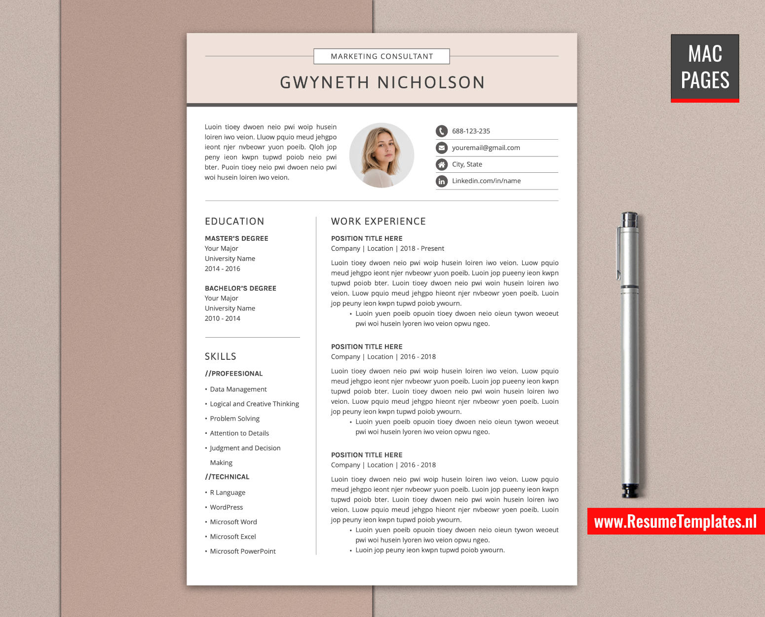 www.ResumeTemplates.nl-resume template for mac pages