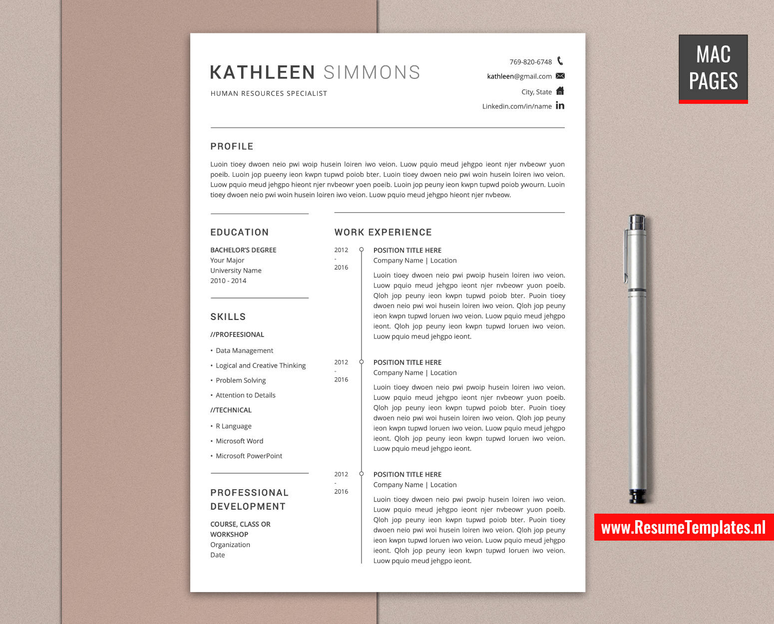 www.ResumeTemplates.nl-resume template for mac pages