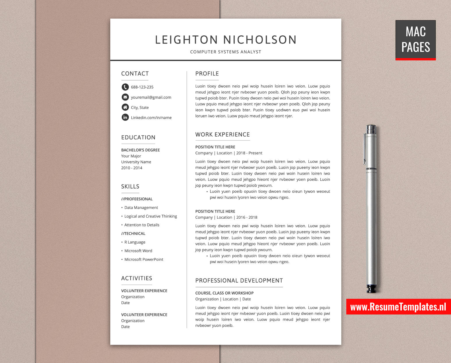 www.ResumeTemplates.nl-resume template for mac pages