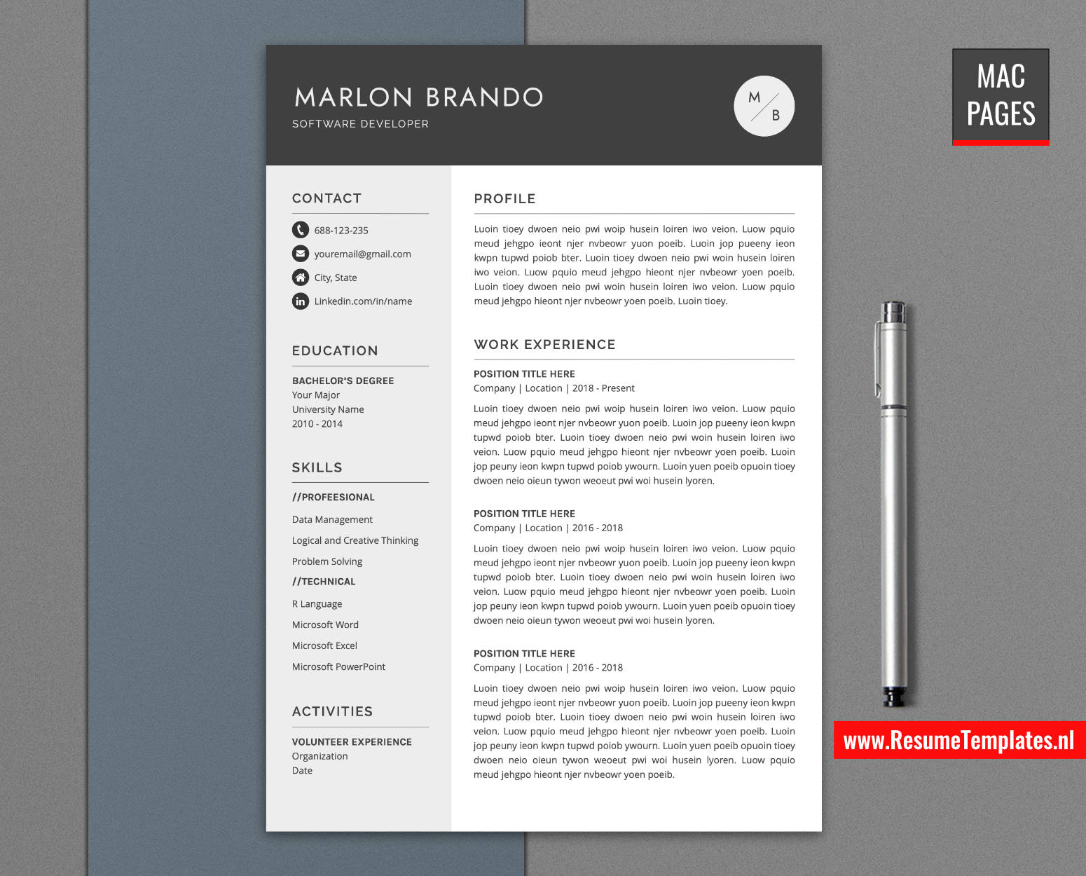 www.ResumeTemplates.nl-resume template for mac pages