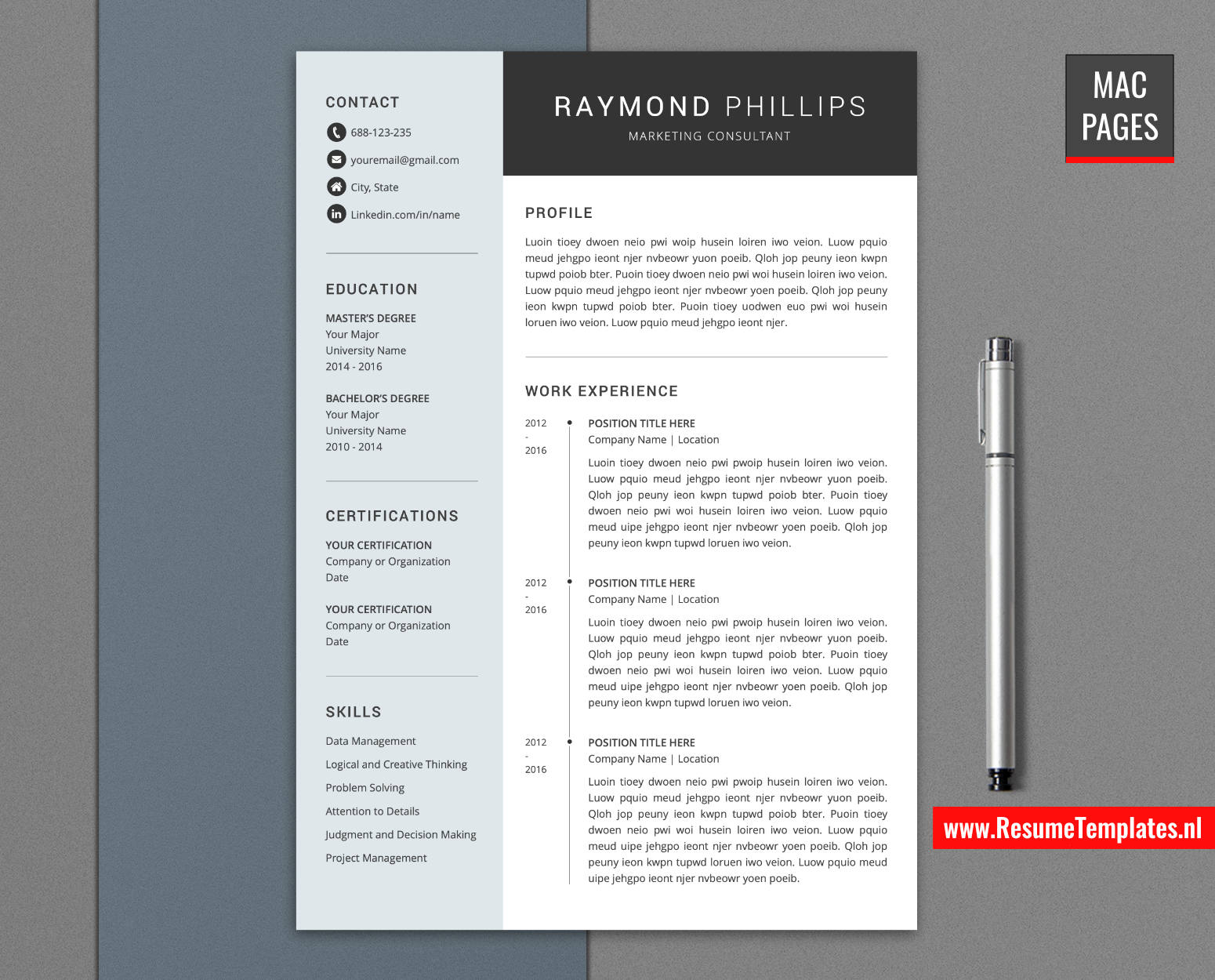 www.ResumeTemplates.nl-resume template for mac pages